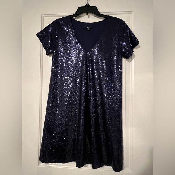 Lulu’s Delightful Ways Navy Blue Sequin Dress SIZE S - Picture 3 of 3